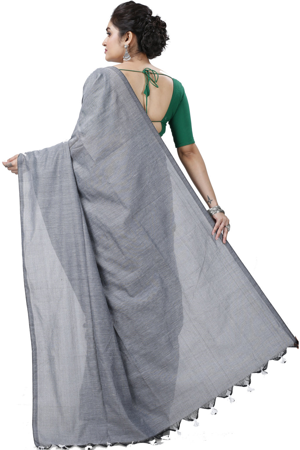 Grey Pure Cotton ThanKhadi Hand Loom Saree (5240)